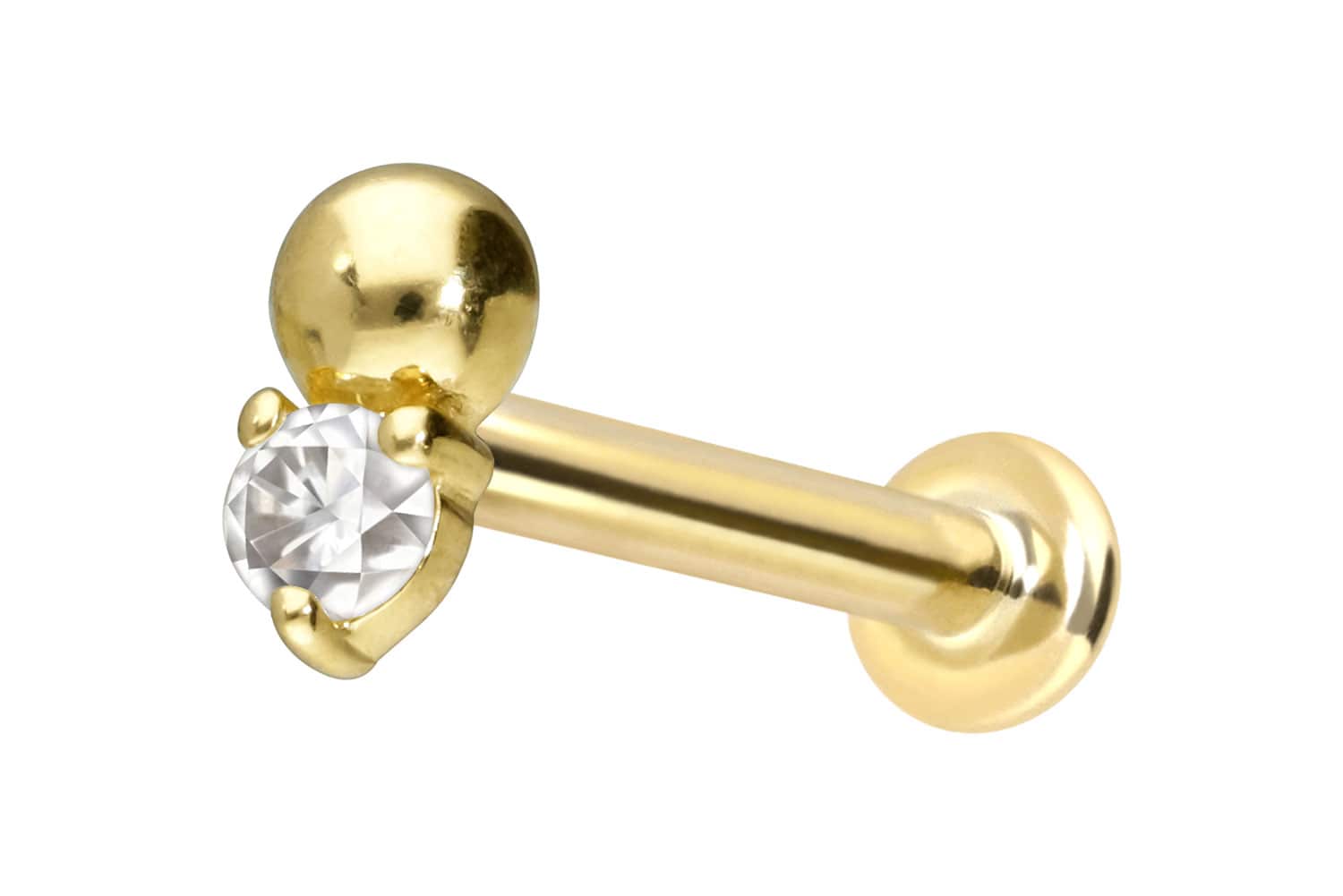 14 Karat Gold Labret Piercing mit Innengewinde MOISSANIT + KUGEL
